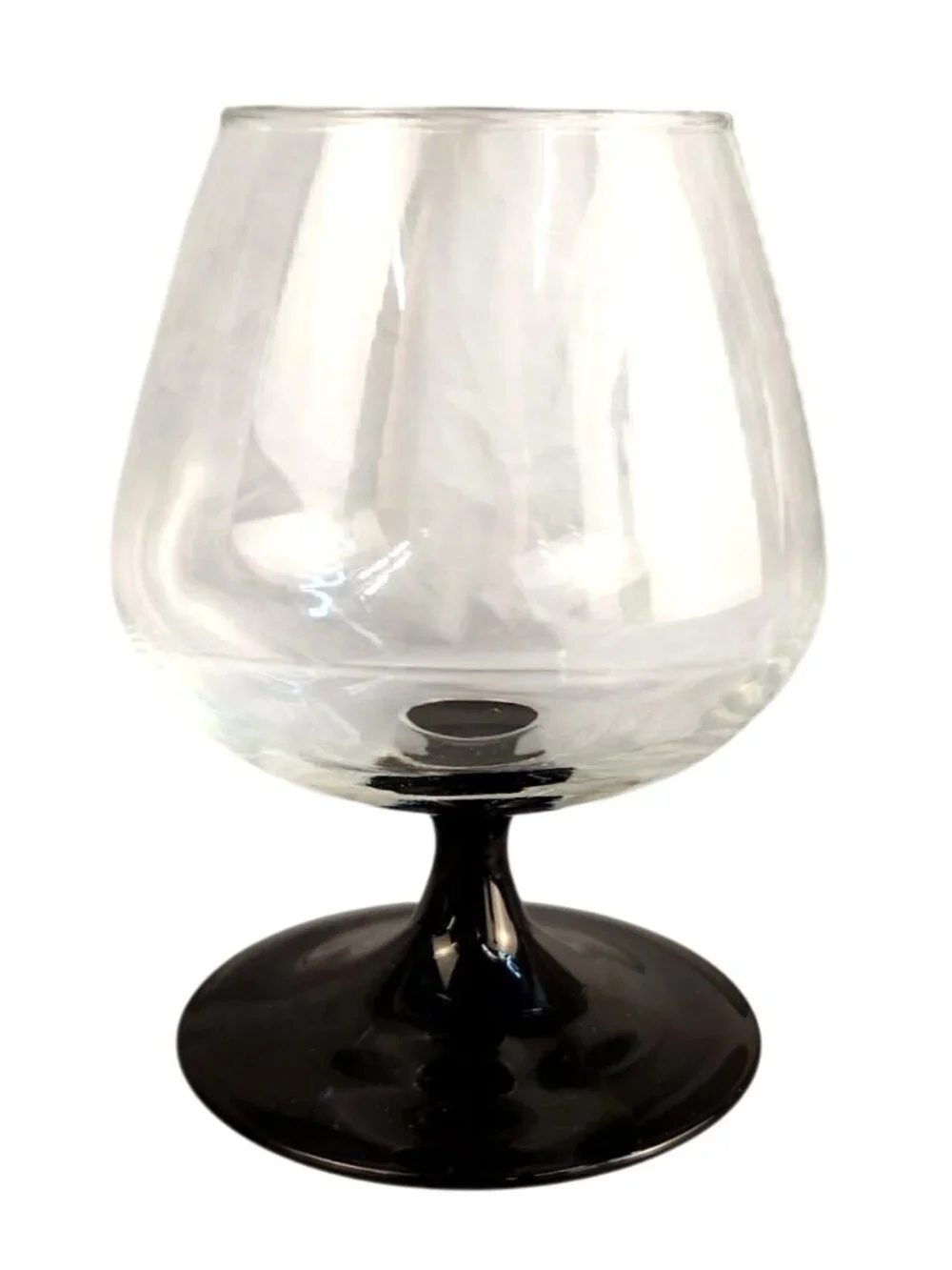 Vintage Luminarc Domino Cognac Glasses Set of 2 Black Stem French Brandy Snifter
